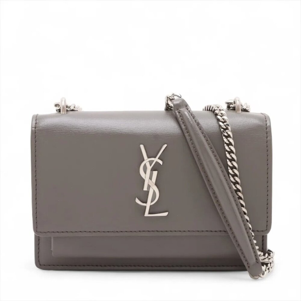 Saint Laurent Sunset Chain Wallet Gray Leather Crossbody 452157